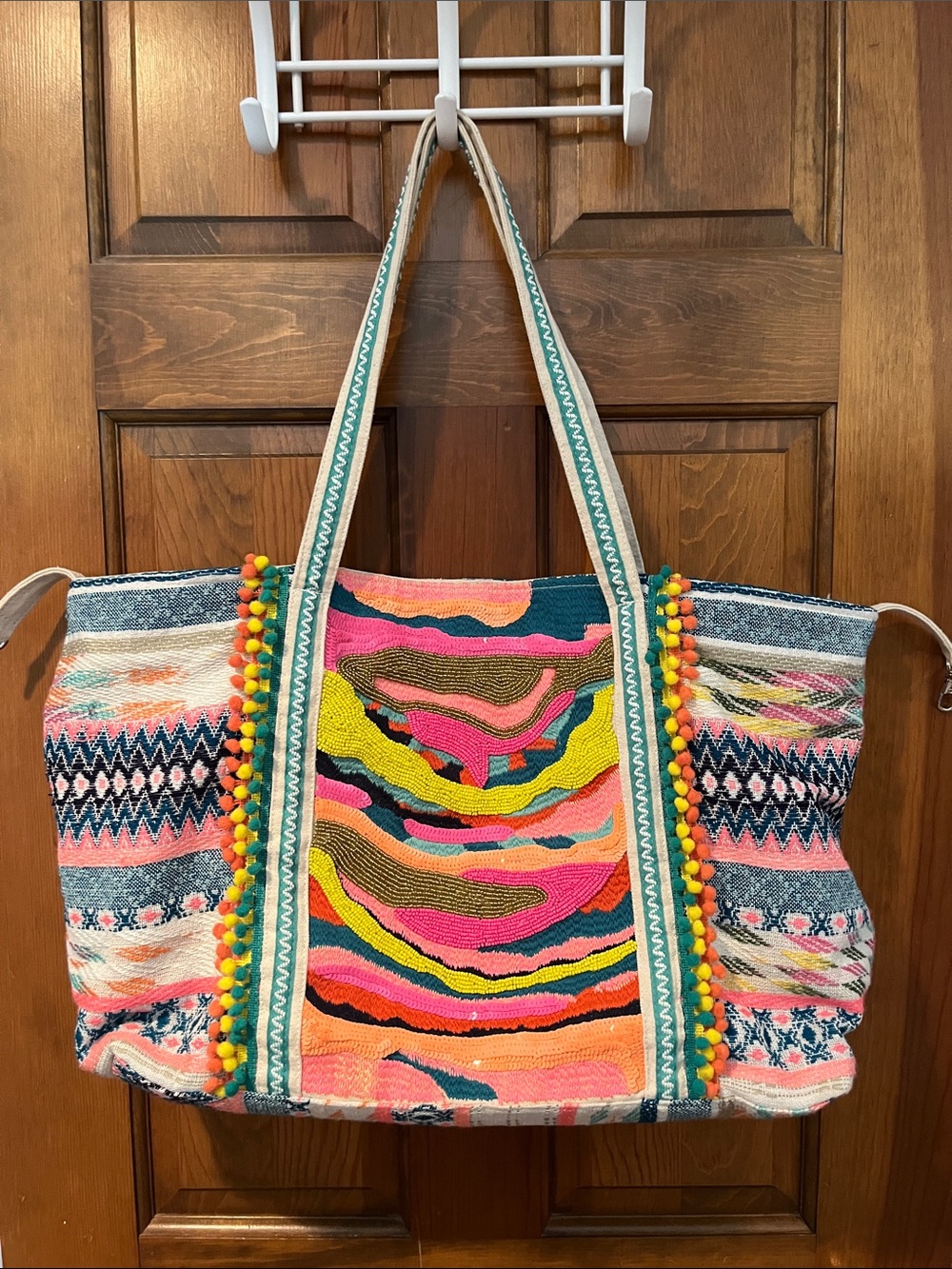AMERICA & BEYOND DAPHNE EMBELLISHED MULTI-COLORED HAND BEADED TOTE
